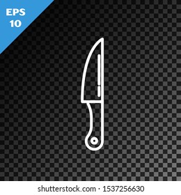 White line Knife icon isolated on transparent dark background. Cutlery symbol.  Vector Illustration