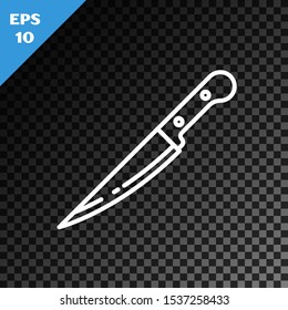 White line Knife icon isolated on transparent dark background. Cutlery symbol.  Vector Illustration