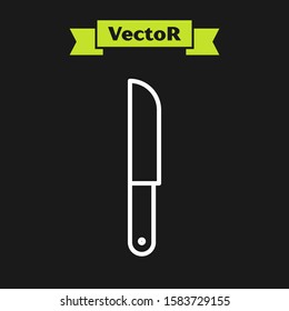 White line Knife icon isolated on black background. Cutlery symbol.  Vector Illustration