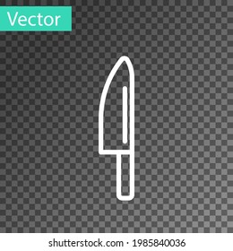 White line Knife icon isolated on transparent background. Cutlery symbol.  Vector