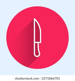 White line Knife icon isolated with long shadow. Cutlery symbol. Red circle button. Vector