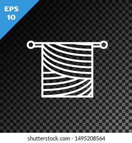 White line Knitting icon isolated on transparent dark background. Wool emblem with knitted fabric and needle. Label for hand made, knitting or tailor shop.  Vector Illustration