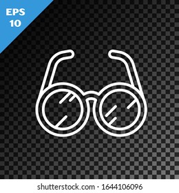 White line Laboratory glasses icon isolated on transparent dark background.  Vector Illustration