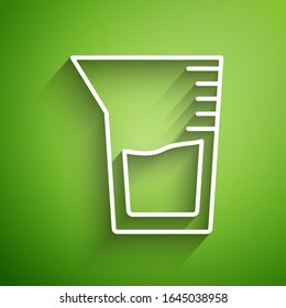 White line Laboratory glassware or beaker icon isolated on green background.  Vector Illustration