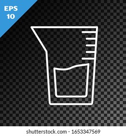 White line Laboratory glassware or beaker icon isolated on transparent dark background.  Vector Illustration