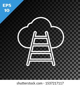 White line Ladder leading to cloud icon isolated on transparent dark background. Stairs leading to the cloud.  Vector Illustration