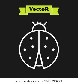 White line Ladybug icon isolated on black background.  Vector Illustration