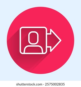 White line Leader of a team of executives icon isolated with long shadow. Red circle button. Vector
