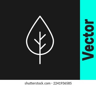 White line Leaf Eco symbol icon isolated on black background. Banner, label, tag, logo, sticker for eco green.  Vector
