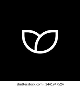 White line leaf icon. black background. Vector illustration. Leaf organic logo simple