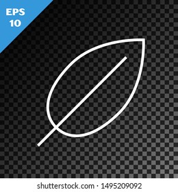 White line Leaf icon isolated on transparent dark background. Fresh natural product symbol.  Vector Illustration