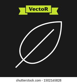White line Leaf icon isolated on black background. Fresh natural product symbol.  Vector Illustration