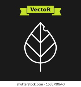 White line Leaf icon isolated on black background. Fresh natural product symbol.  Vector Illustration