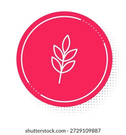 Linha branca Ícone de folha isolado no fundo branco. Deixa o sinal. Símbolo do produto natural fresco. Botão de círculo vermelho. Vetor