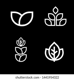 white line leaf logo. black background. Vector illustration. Leaf organic logo simple. logo set