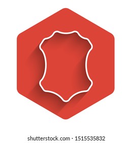 White line Leather icon isolated with long shadow. Red hexagon button. Vector Illustration