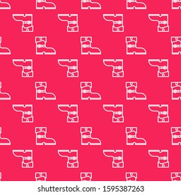 White line Leather pirate boots icon isolated seamless pattern on red background.  Vector Illustration