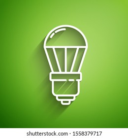 White line LED light bulb icon isolated on green background. Economical LED illuminated lightbulb. Save energy lamp.  Vector Illustration