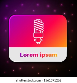 White line LED light bulb icon isolated on black background. Economical LED illuminated lightbulb. Save energy lamp. Rectangle color button. Vector Illustration