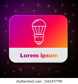 White line LED light bulb icon isolated on black background. Economical LED illuminated lightbulb. Save energy lamp. Rectangle color button. Vector Illustration