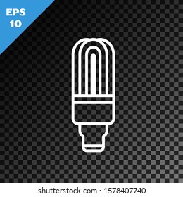 White line LED light bulb icon isolated on transparent dark background. Economical LED illuminated lightbulb. Save energy lamp.  Vector Illustration