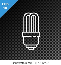 White line LED light bulb icon isolated on transparent dark background. Economical LED illuminated lightbulb. Save energy lamp.  Vector Illustration