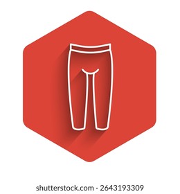 White line Leggings icon isolated with long shadow background. Red hexagon button. Vector