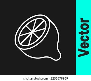 White line Lemon icon isolated on black background.  Vector