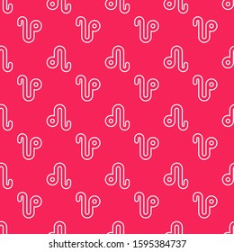 White line Leo zodiac sign icon isolated seamless pattern on red background. Astrological horoscope collection.  Vector Illustration