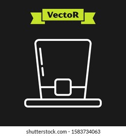 White line Leprechaun hat icon isolated on black background. Happy Saint Patricks day.  Vector Illustration