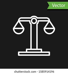 White line Libra zodiac sign icon isolated on black background. Astrological horoscope collection.  Vector Illustration