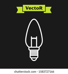 White line Light bulb with concept of idea icon isolated on black background. Energy and idea symbol. Inspiration concept.  Vector Illustration