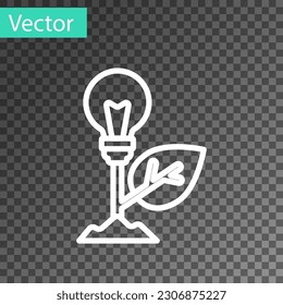 White line Light bulb with leaf icon isolated on transparent background. Eco energy concept. Alternative energy concept.  Vector