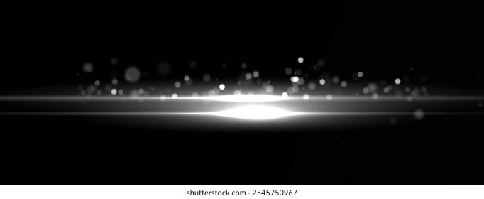 White line light effect. White glowing neon lines. The golden glow of dust and glare. Flash of light. gold dust bokeh. Golden confetti shimmers on a dark background.