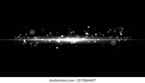 White line light effect. Golden glowing neon lines.The golden glow of dust and glare. Flash of light. gold dust bokeh. Gold confetti shimmers on a dark background.	