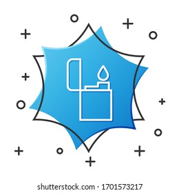 White line Lighter icon isolated on white background. Blue hexagon button. Vector Illustration
