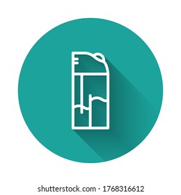 Icono de luz de línea blanca aislado con una sombra larga. Botón Círculo verde. Vector