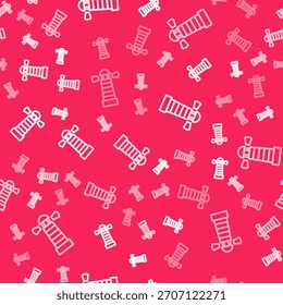 White line Lighthouse icon isolated seamless pattern on red background.  Vector