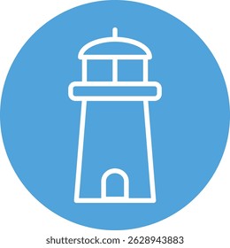 Icono del faro de la línea blanca en fondo azul del círculo
