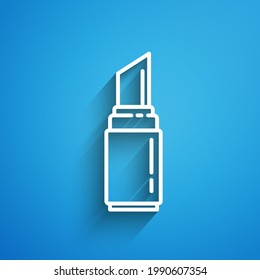 White line Lipstick icon isolated on blue background. 8 March. International Happy Women Day. Long shadow. Vector Illustration