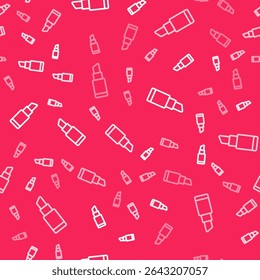 White line Lipstick icon isolated seamless pattern on red background. 8 March. International Happy Women Day.  Vector