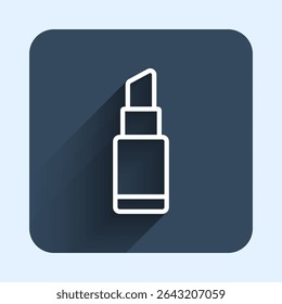 White line Lipstick icon isolated with long shadow background. 8 March. International Happy Women Day. Blue square button. Vector