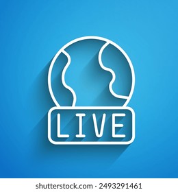 White line Live report icon isolated on blue background. Live news, hot news. Long shadow. Vector