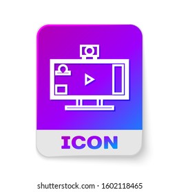 White line Live streaming online videogame play icon isolated on white background. Rectangle color button. Vector Illustration