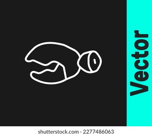 White line Lobster or crab claw icon isolated on black background.  Vector