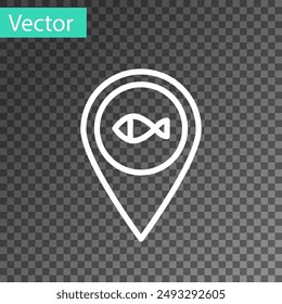 White line Location fishing icon isolated on transparent background. Fishing place.  Vector