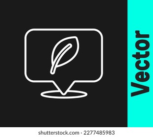 Ubicación de la línea blanca con el icono de la hoja aislado en el fondo negro. Concepto de energía ecológica. Concepto de energía alternativa.  Vector