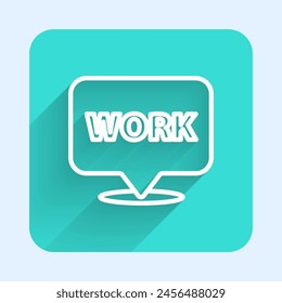 Locación de línea blanca con icono de trabajo de texto aislado con sombra larga. Botón cuadrado verde. Ilustración vectorial