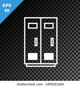 White line Locker or changing room for football, basketball team or workers icon isolated on transparent dark background.  Vector Illustration