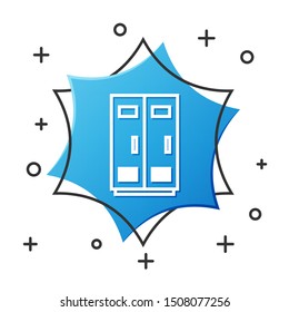 White line Locker or changing room for football, basketball team or workers icon isolated on white background. Blue hexagon button. Vector Illustration
